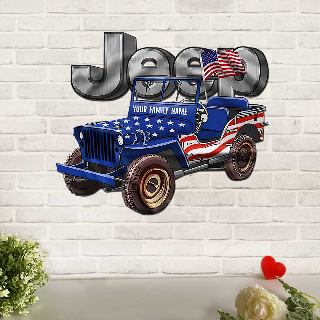 Personalized Independence Day Jeep Cut Metal Sign for Family Cut Metal Sign GradoCreations