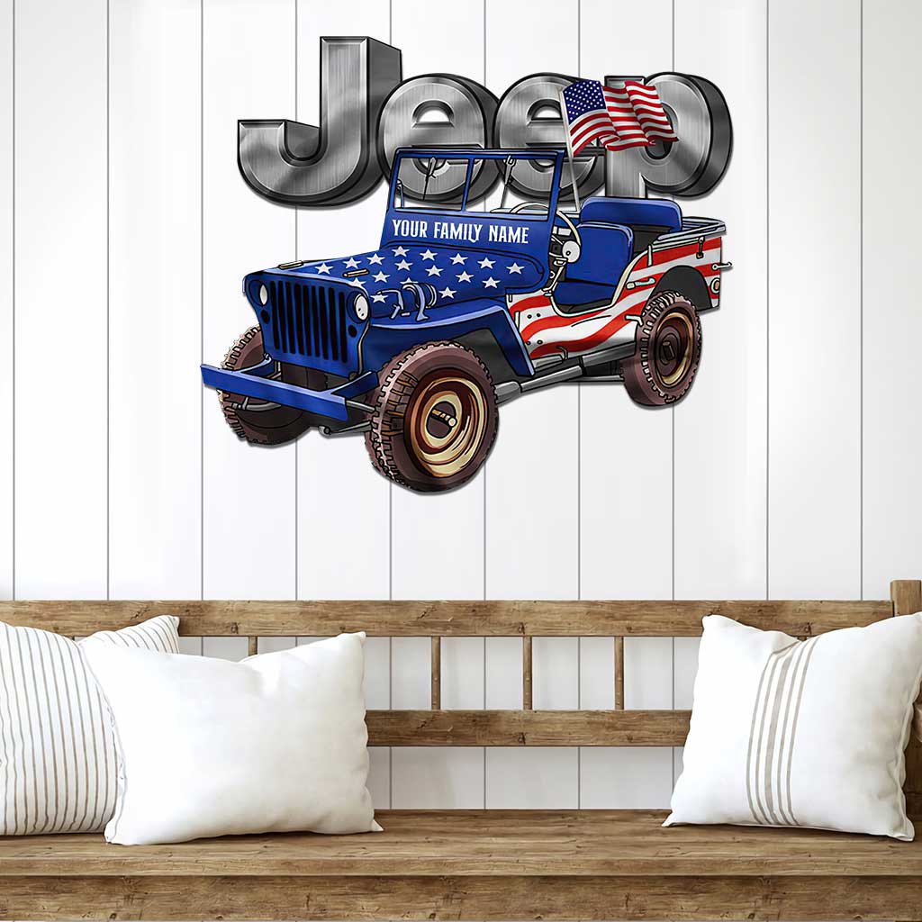 Personalized Independence Day Jeep Cut Metal Sign for Family Cut Metal Sign GradoCreations