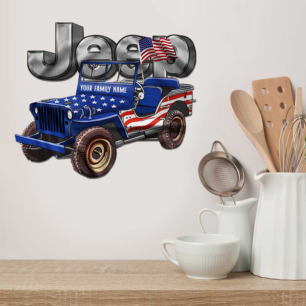 Personalized Independence Day Jeep Cut Metal Sign for Family Cut Metal Sign GradoCreations
