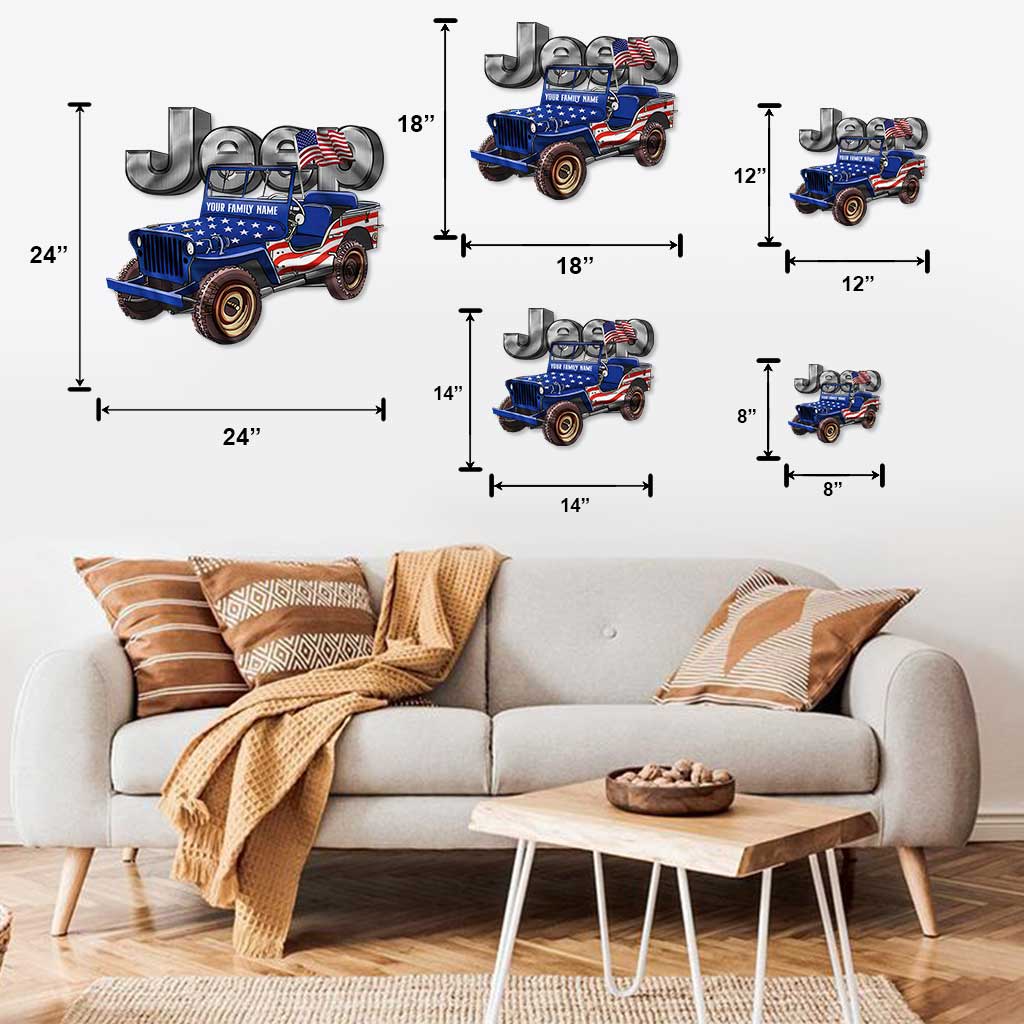Personalized Independence Day Jeep Cut Metal Sign for Family Cut Metal Sign GradoCreations