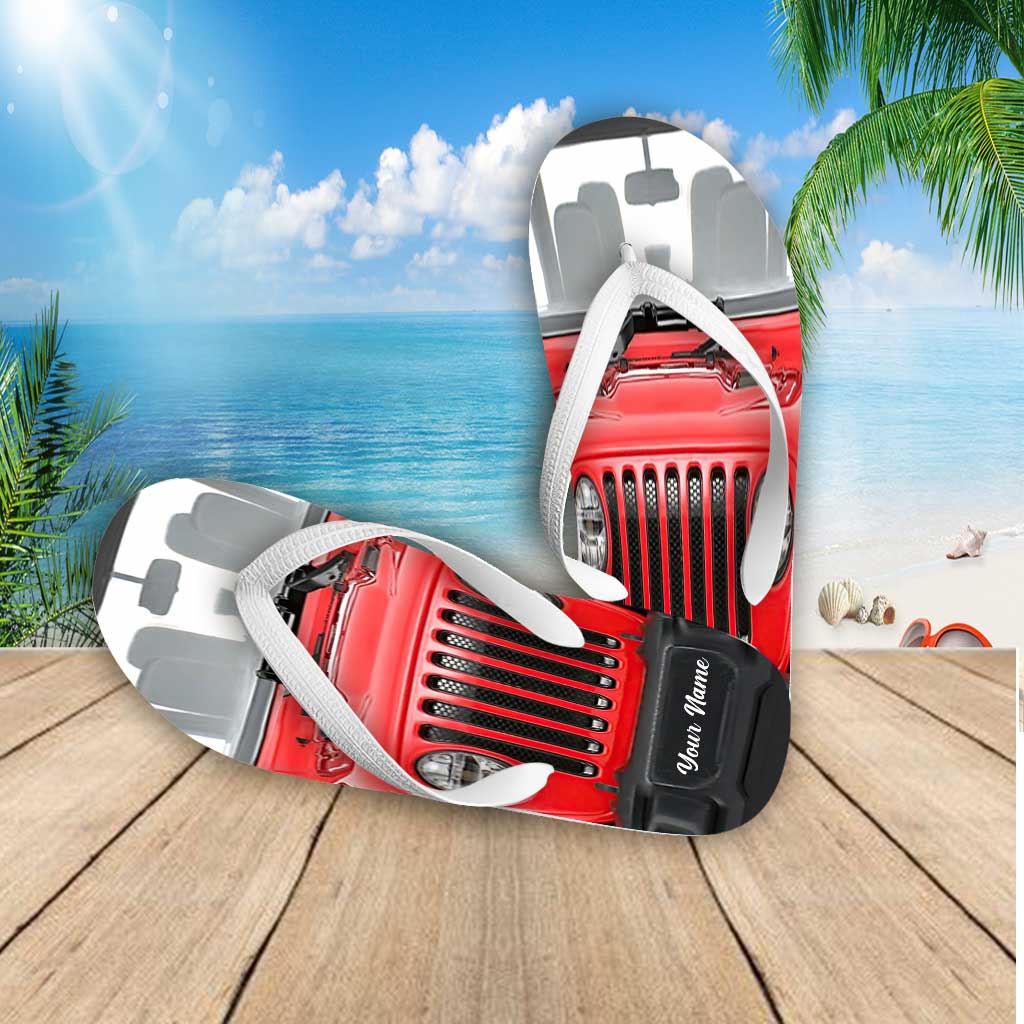 Personalized Jeep Flip Flops Custom Name for Beach Lovers Flip Flops GradoCreations