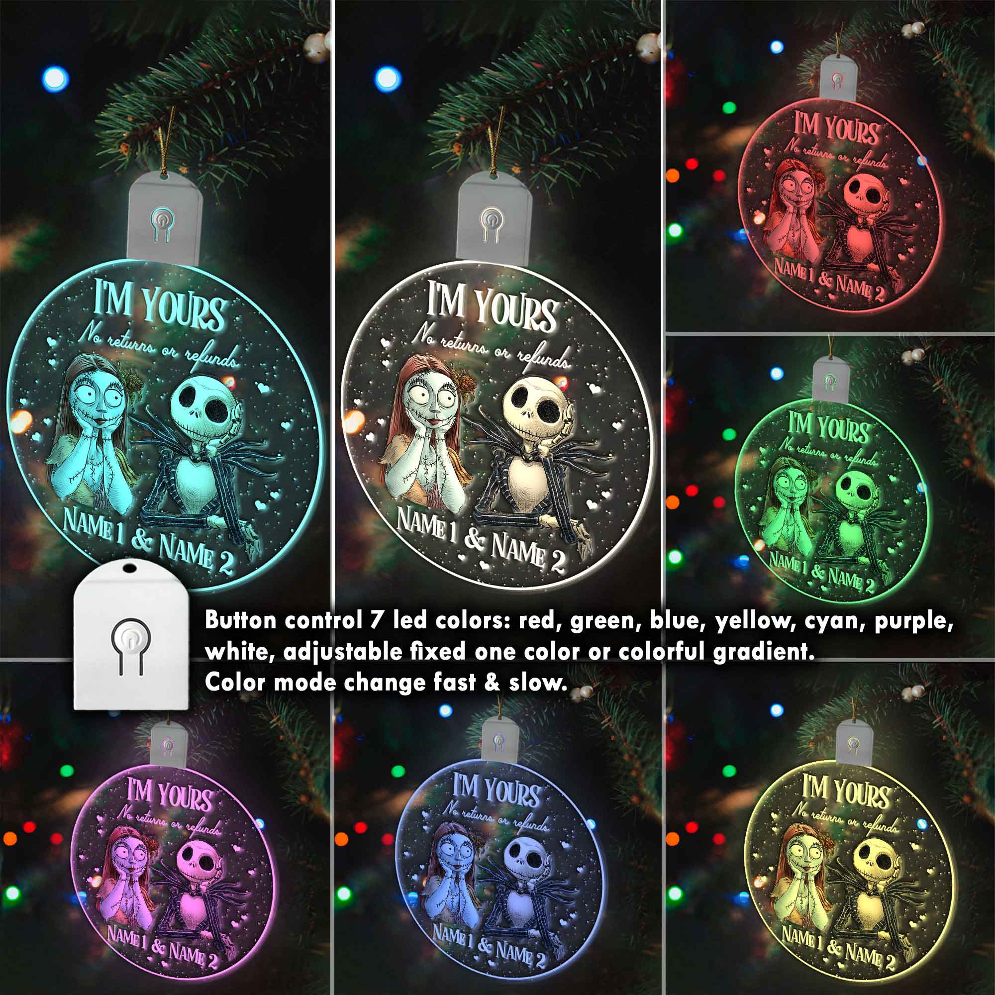 Personalized LED Acrylic Ornament Christmas Gift for Couples Led Acrylic Ornament GradoCreations