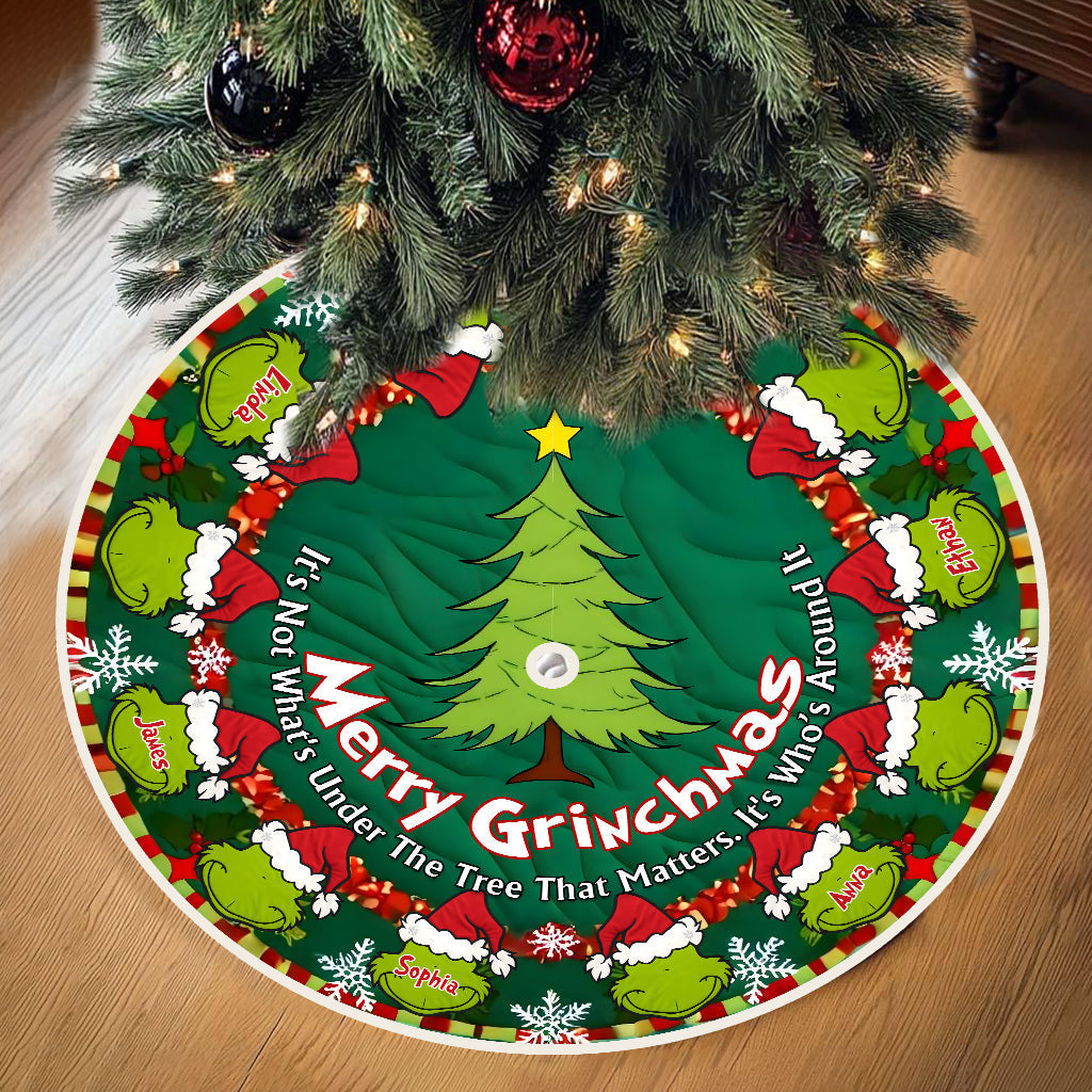 Personalized Merry Grinchmas Christmas Tree Skirt Custom Name Holiday Decor Tree Skirt GradoCreations