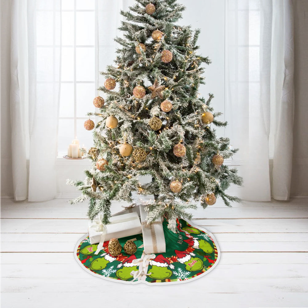 Personalized Merry Grinchmas Christmas Tree Skirt Custom Name Holiday Decor Tree Skirt GradoCreations