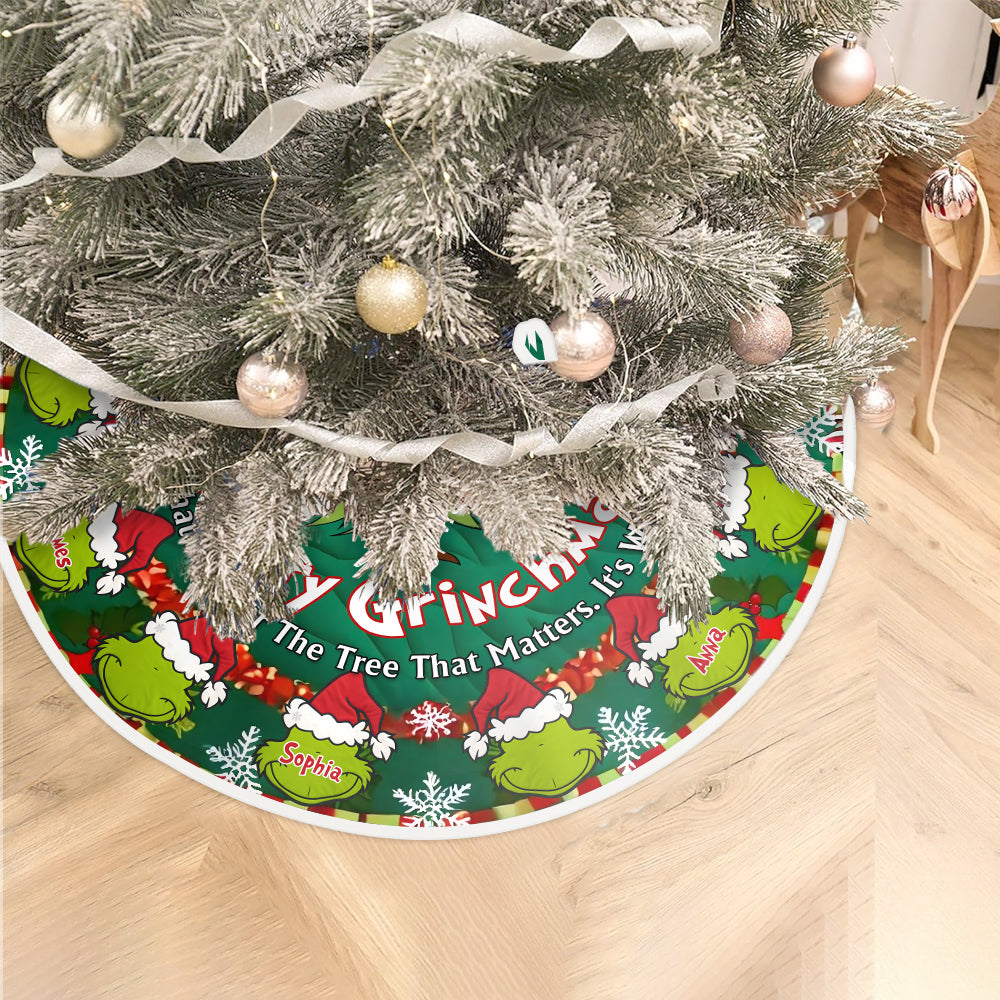 Personalized Merry Grinchmas Christmas Tree Skirt Custom Name Holiday Decor Tree Skirt GradoCreations