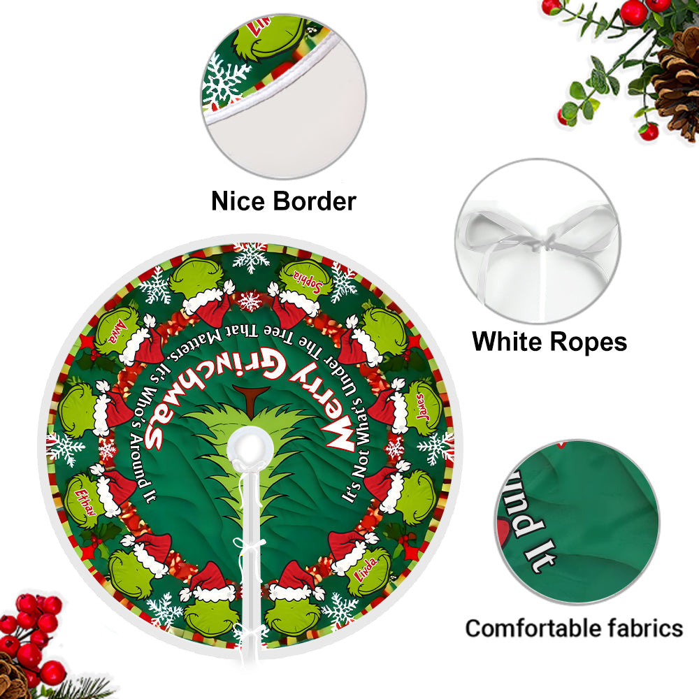 Personalized Merry Grinchmas Christmas Tree Skirt Custom Name Holiday Decor Tree Skirt GradoCreations