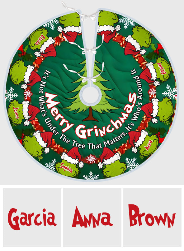 Personalized Merry Grinchmas Christmas Tree Skirt Custom Name Holiday Decor Tree Skirt GradoCreations