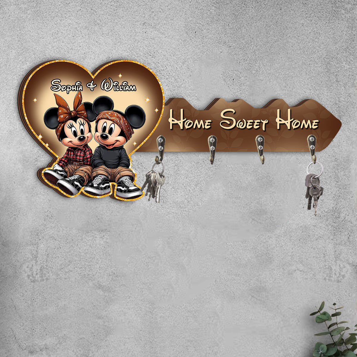 Personalized Wooden Key Rack Home Sweet Home Custom Gift Custom Shaped Key Rack GradoCreations