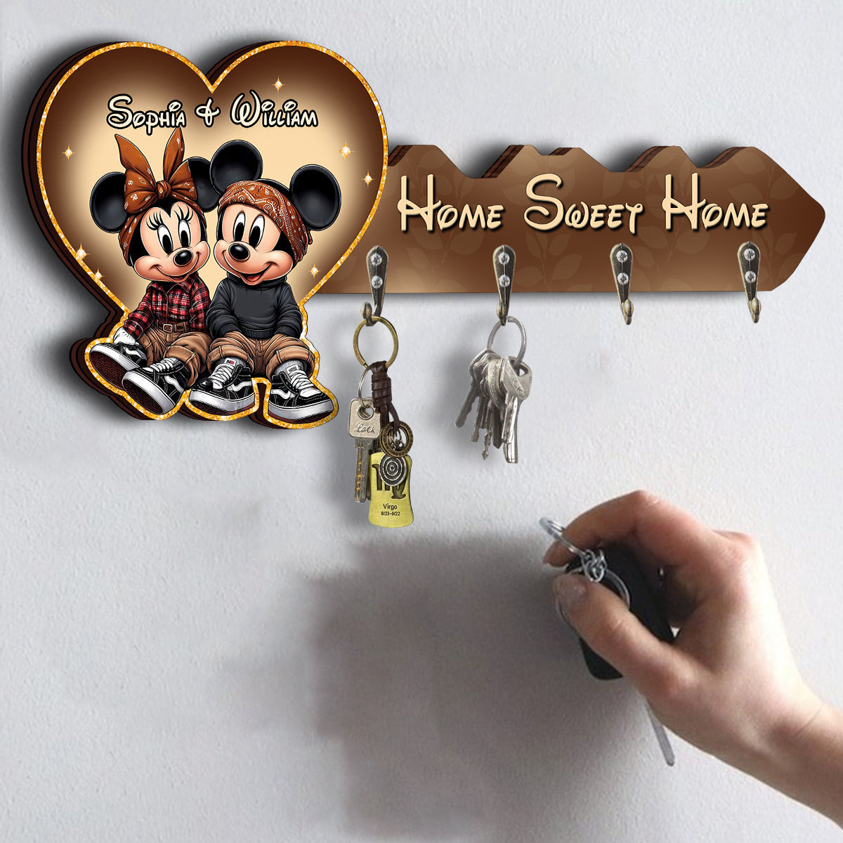 Personalized Wooden Key Rack Home Sweet Home Custom Gift Custom Shaped Key Rack GradoCreations