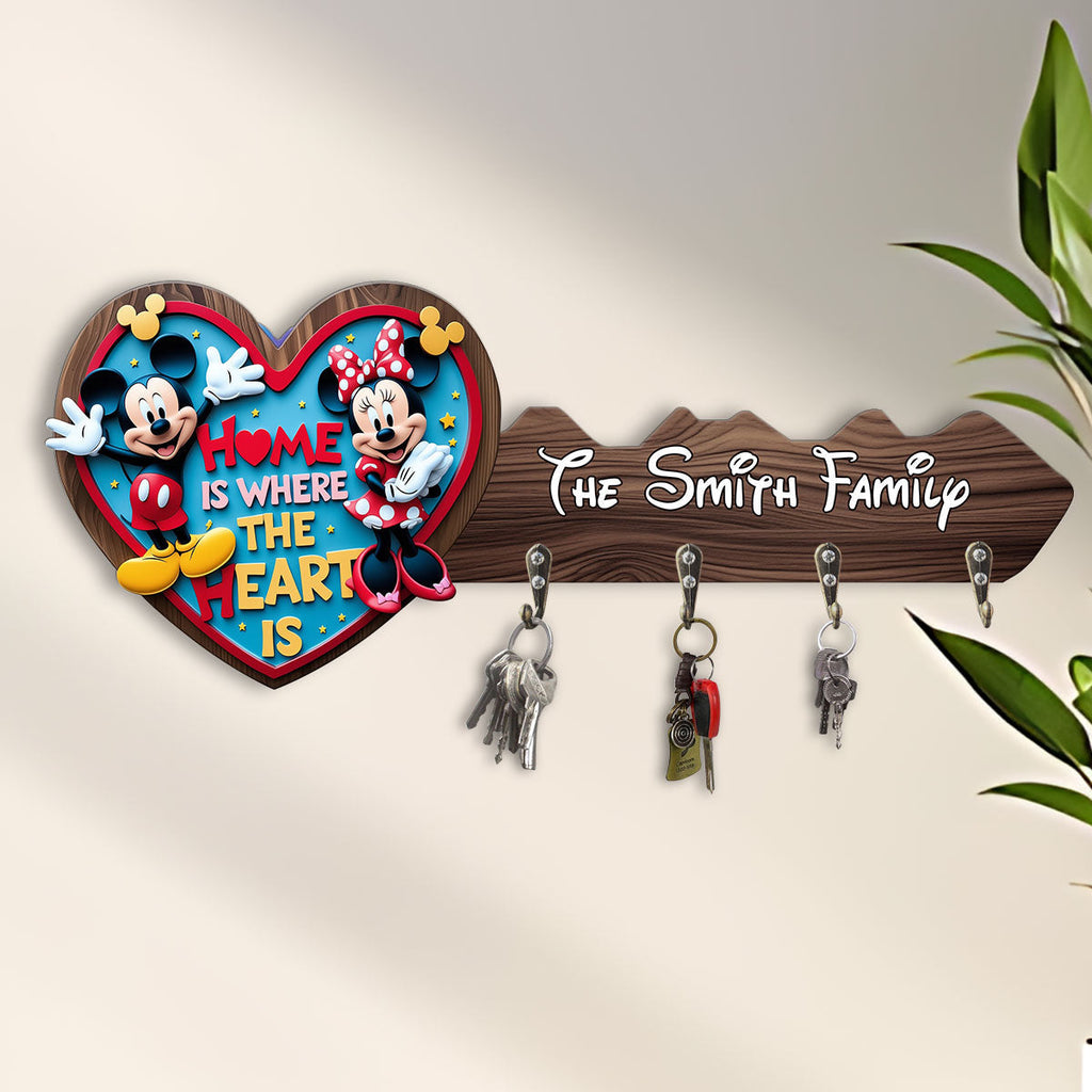 Personalized Home Is Where The Heart Is Key Rack Custom Name Family Gift Custom Shaped Key Rack GradoCreations
