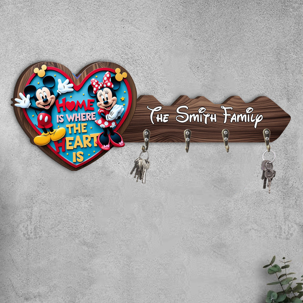 Personalized Home Is Where The Heart Is Key Rack Custom Name Family Gift Custom Shaped Key Rack GradoCreations