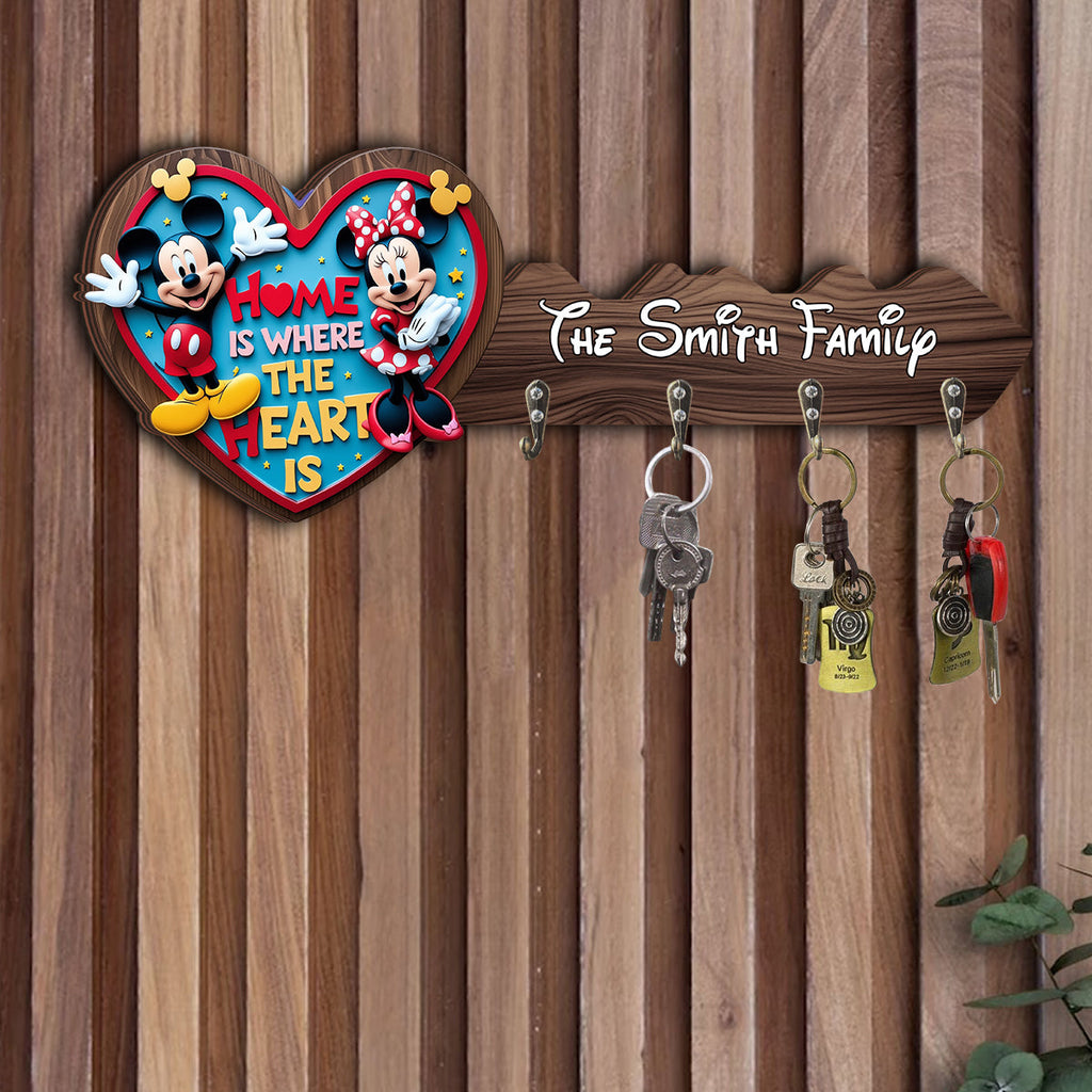 Personalized Home Is Where The Heart Is Key Rack Custom Name Family Gift Custom Shaped Key Rack GradoCreations