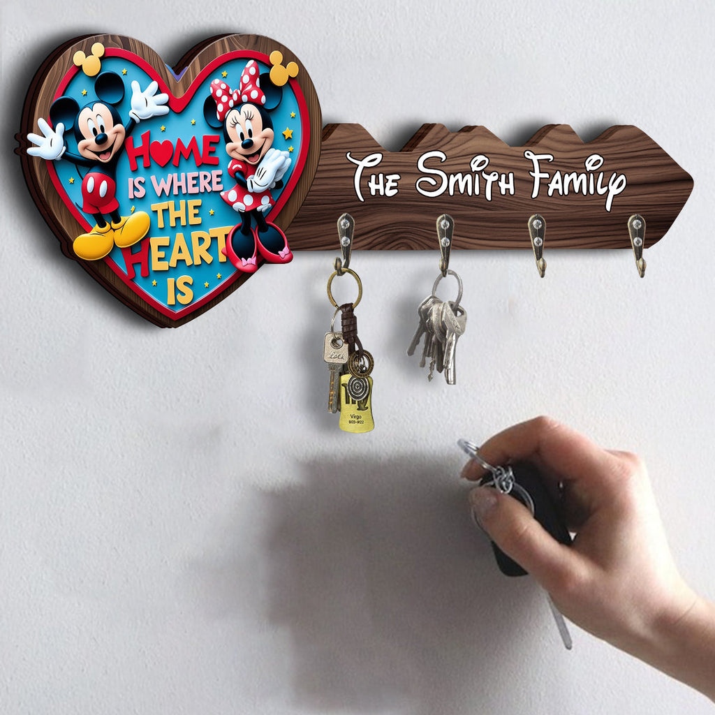 Personalized Home Is Where The Heart Is Key Rack Custom Name Family Gift Custom Shaped Key Rack GradoCreations