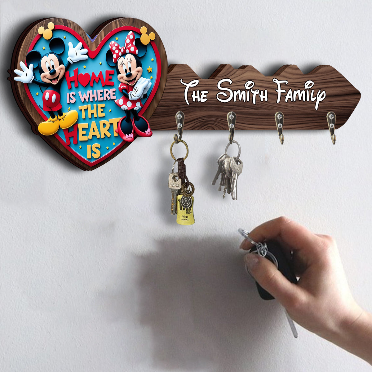Personalized Home Is Where The Heart Is Key Rack Custom Name Family Gift Custom Shaped Key Rack GradoCreations