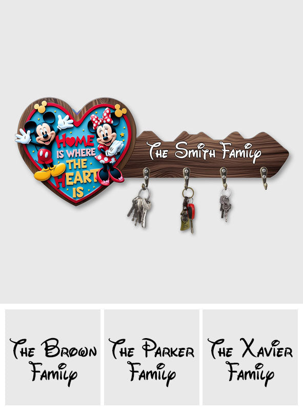 Personalized Home Is Where The Heart Is Key Rack Custom Name Family Gift Custom Shaped Key Rack GradoCreations