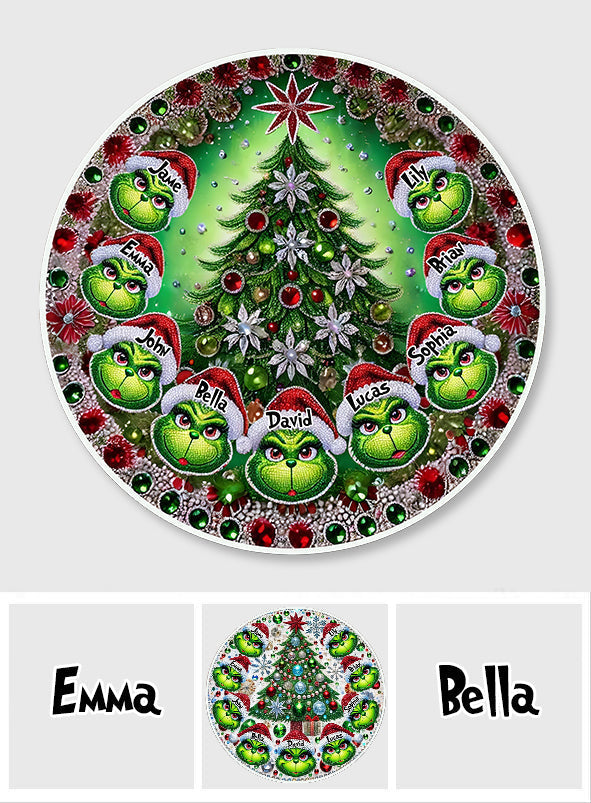 Personalized Merry Grinchmas Round Rug Custom Family Names Holiday Decor Round Rug GradoCreations