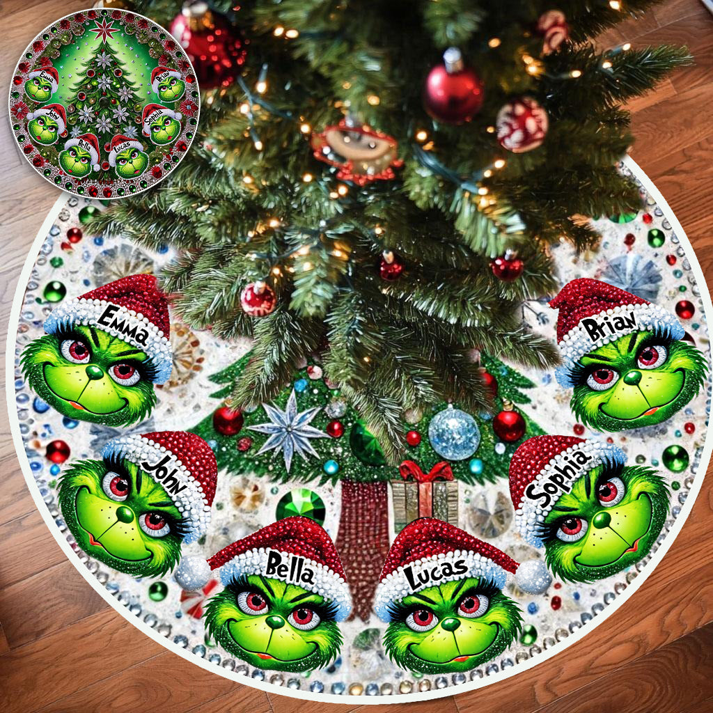 Personalized Grinch Christmas Tree Skirt Unique Family Gift Tree Skirt GradoCreations