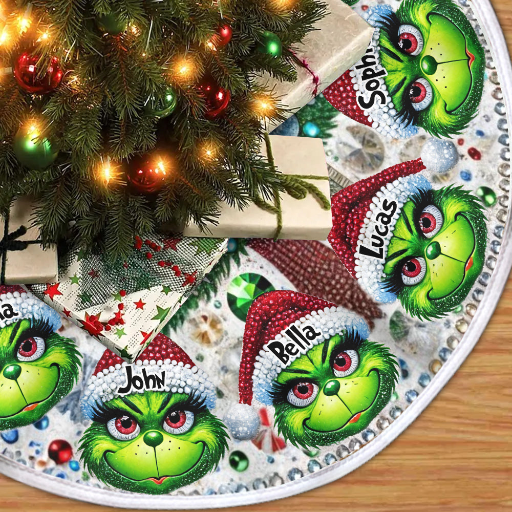 Personalized Grinch Christmas Tree Skirt Unique Family Gift Tree Skirt GradoCreations
