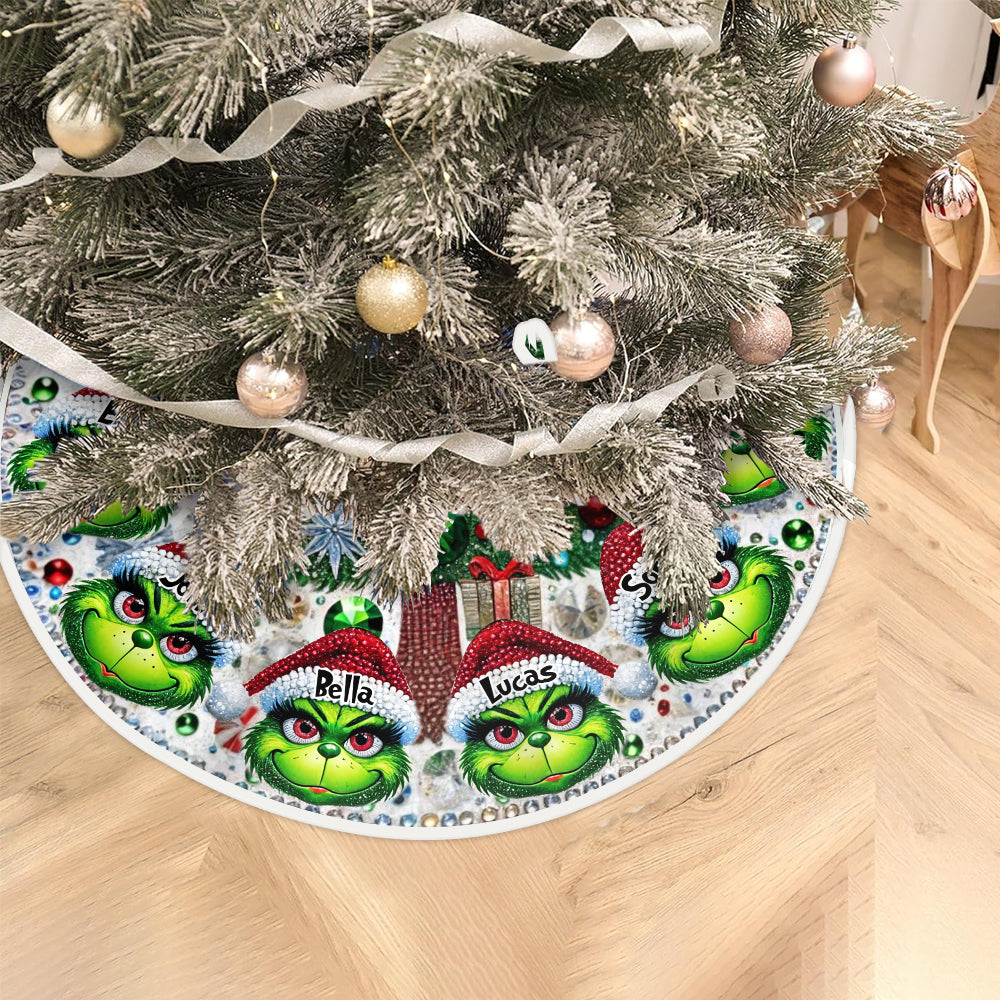Personalized Grinch Christmas Tree Skirt Unique Family Gift Tree Skirt GradoCreations