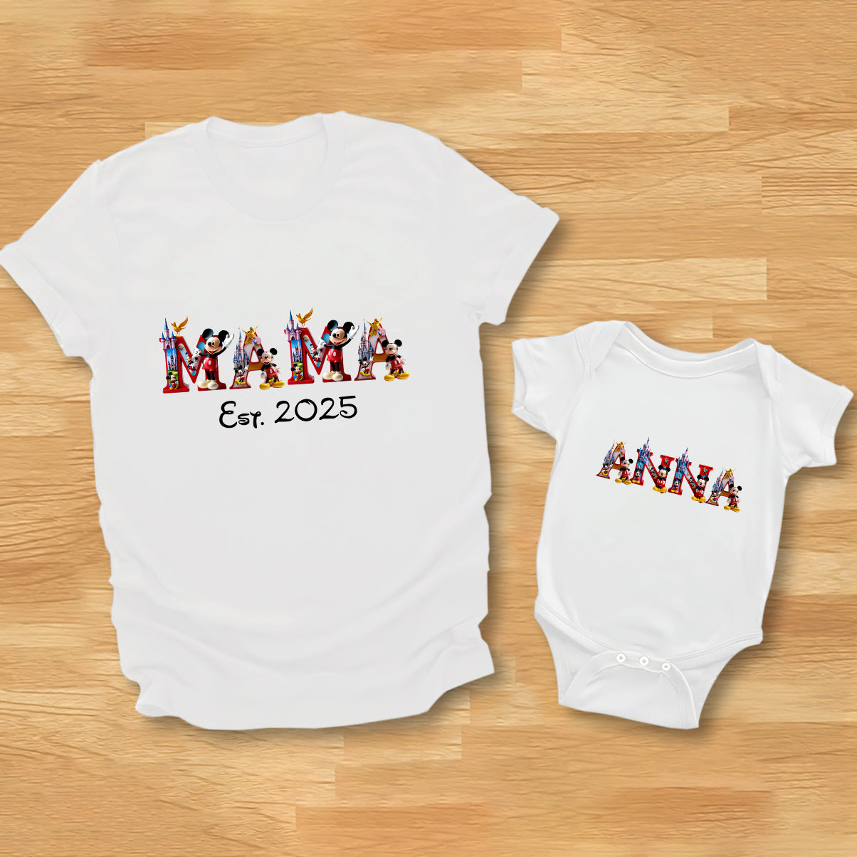 Personalized Mickey Mouse T-shirt and Baby Onesie Gift for Mother's Day T-shirt And Baby Onesie GradoCreations