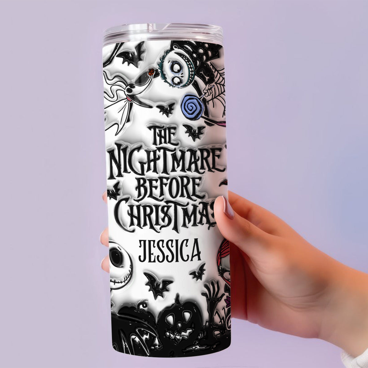 Personalized Nightmare Before Christmas Skinny Tumbler with Custom Name Gift for Halloween or Christmas Skinny Tumbler GradoCreations