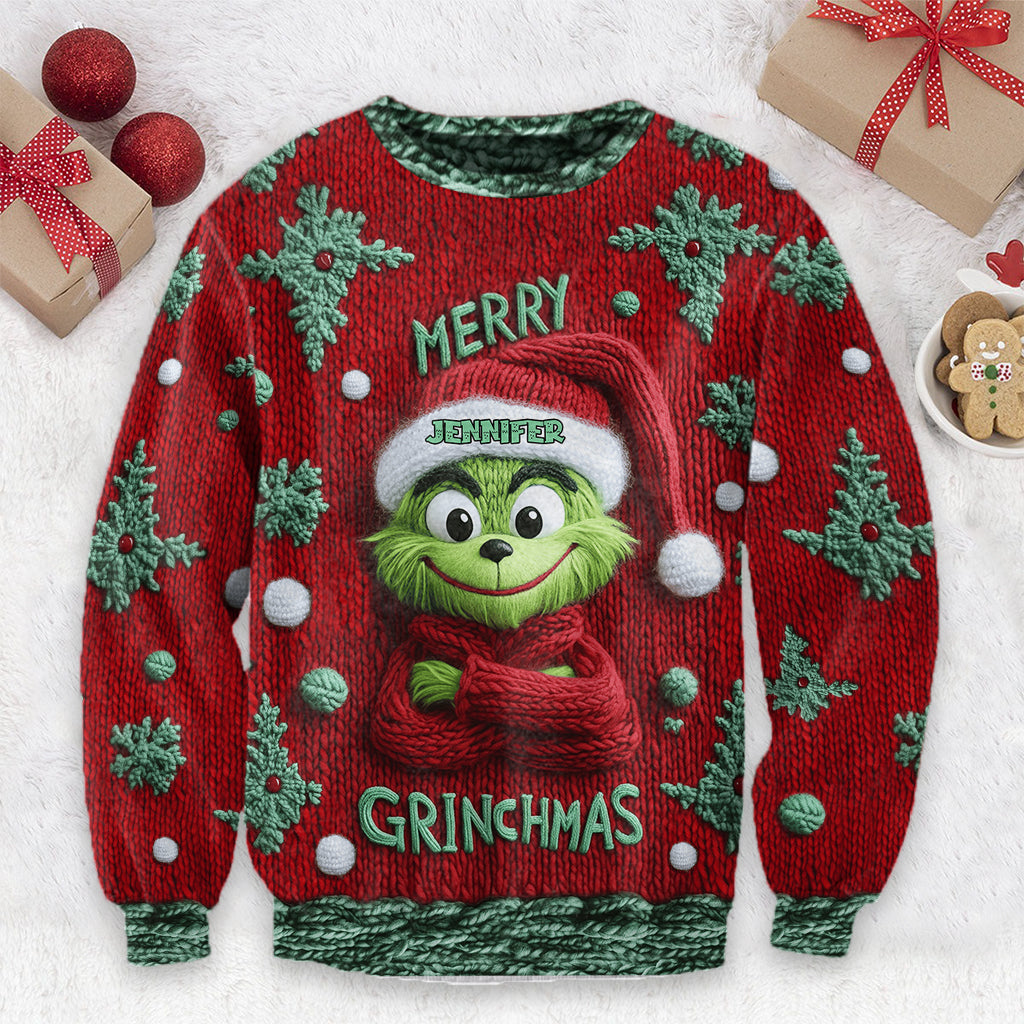 Personalized Merry Grinchmas Ugly Sweater with Custom Name for Christmas Ugly Sweater GradoCreations