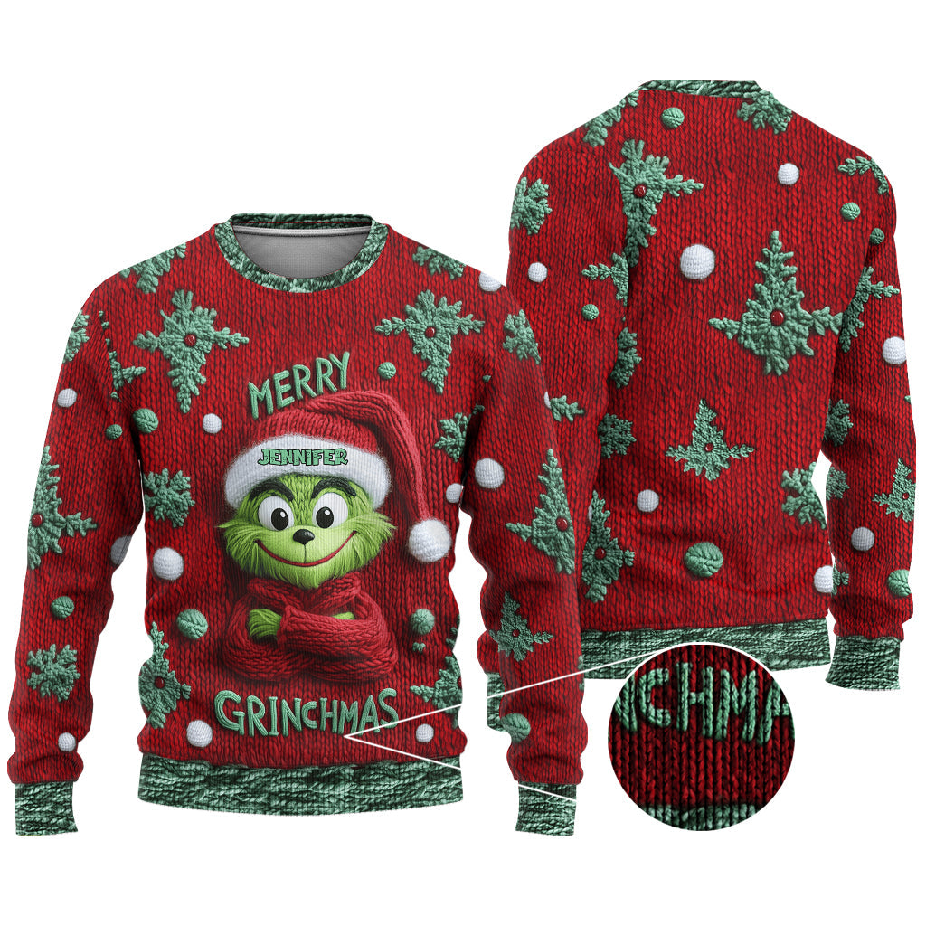 Personalized Merry Grinchmas Ugly Sweater with Custom Name for Christmas Ugly Sweater GradoCreations