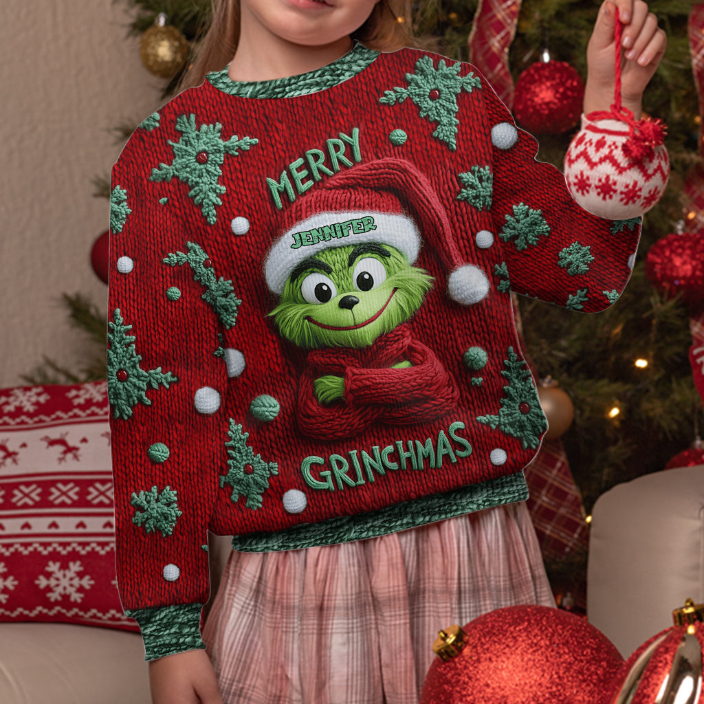 Personalized Merry Grinchmas Ugly Sweater with Custom Name for Christmas Ugly Sweater GradoCreations