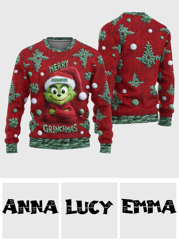 Personalized Merry Grinchmas Ugly Sweater with Custom Name for Christmas Ugly Sweater GradoCreations