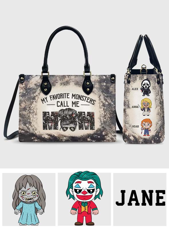 Personalized Leather Handbag for Mom with Favorite Monsters Design Leather Handbag 2 GradoCreations