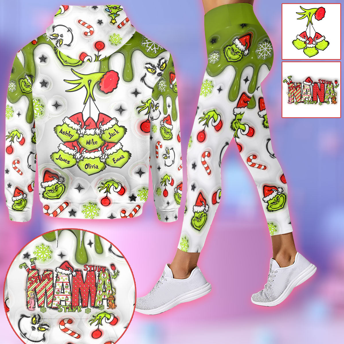 Personalized Mama Grinch Hoodie and Leggings Set for Mom | Christmas Gift Hoodie & Leggings GradoCreations
