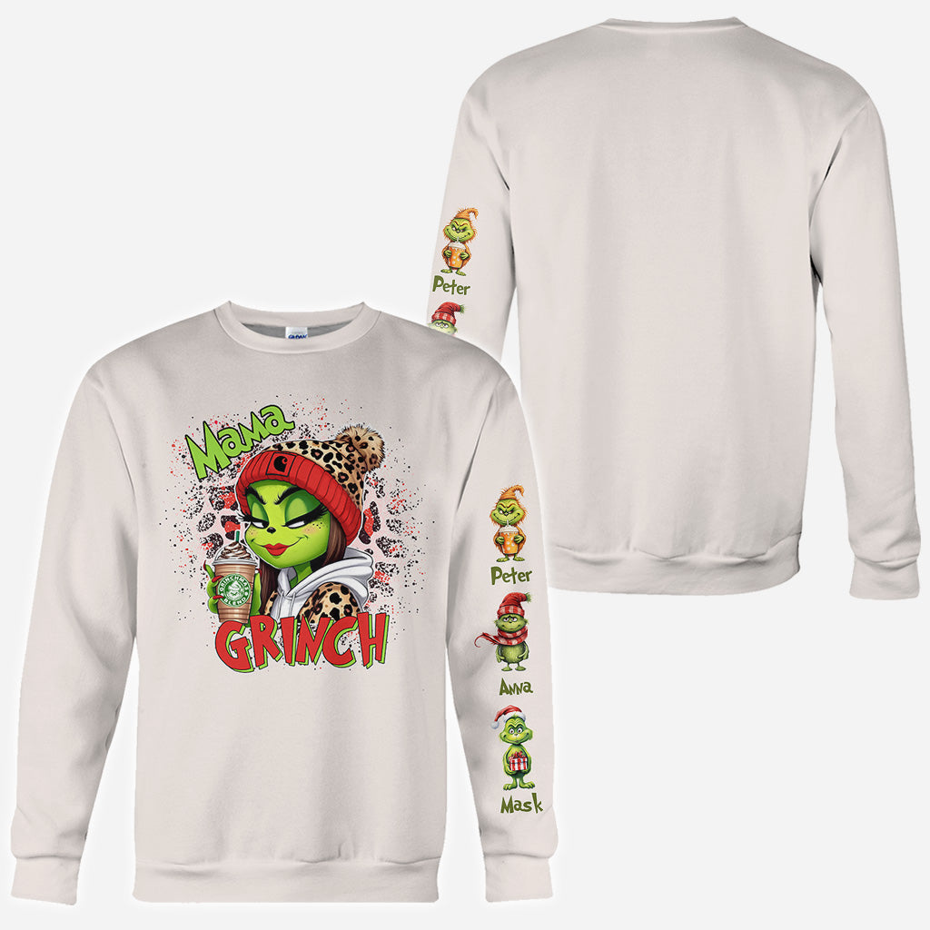 Personalized Christmas All Over Shirt for Mom & Dad - Grinch Design All Over Shirt GradoCreations