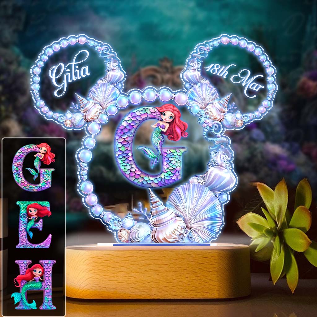 Personalized Mermaid Ocean Pearl Wreath Kids Acrylic Light Base Shaped Plaque Light Base GradoCreations