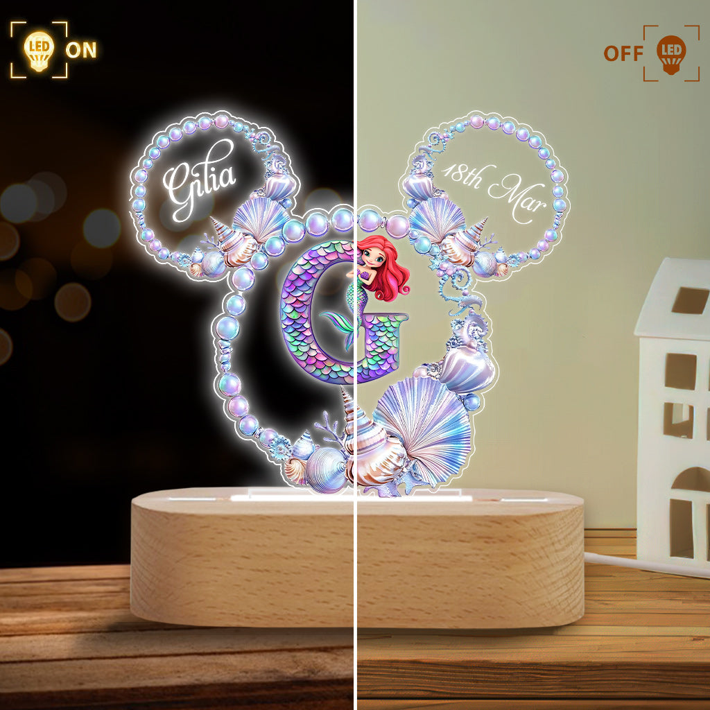 Personalized Mermaid Ocean Pearl Wreath Kids Acrylic Light Base Shaped Plaque Light Base GradoCreations
