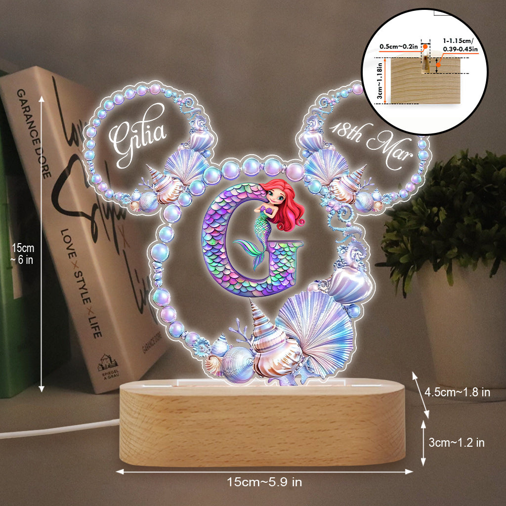 Personalized Mermaid Ocean Pearl Wreath Kids Acrylic Light Base Shaped Plaque Light Base GradoCreations