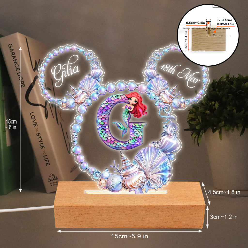 Personalized Mermaid Ocean Pearl Wreath Kids Acrylic Light Base Shaped Plaque Light Base GradoCreations
