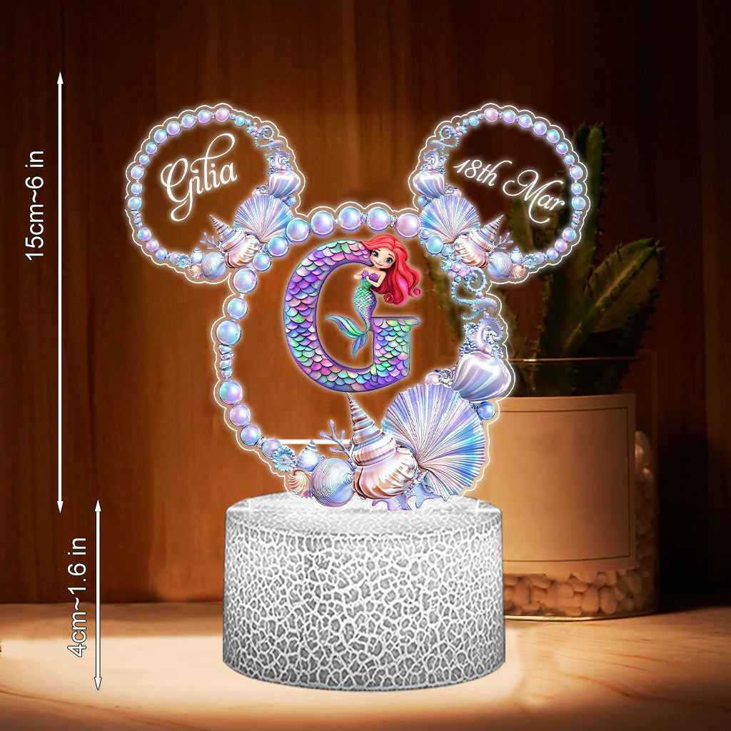 Personalized Mermaid Ocean Pearl Wreath Kids Acrylic Light Base Shaped Plaque Light Base GradoCreations