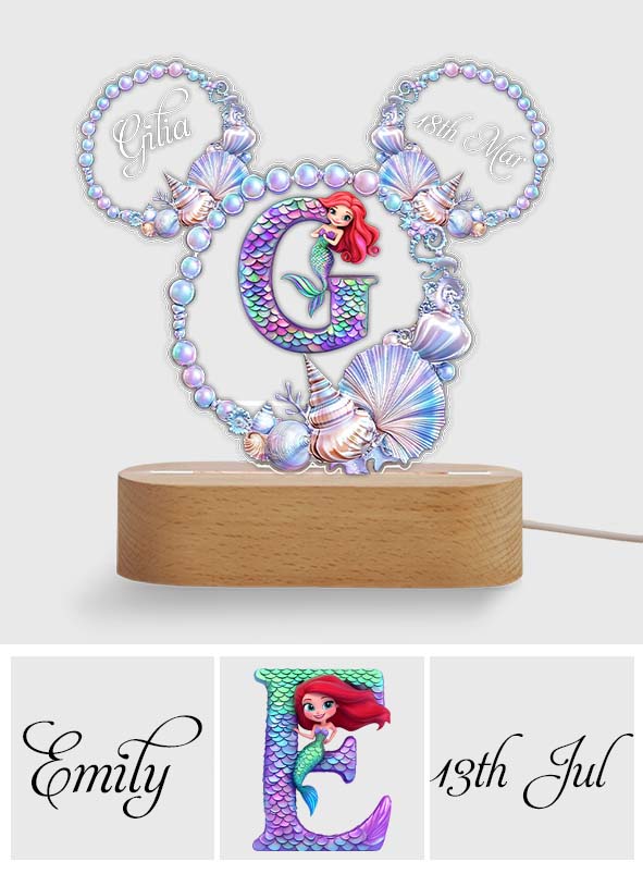 Personalized Mermaid Ocean Pearl Wreath Kids Acrylic Light Base Shaped Plaque Light Base GradoCreations