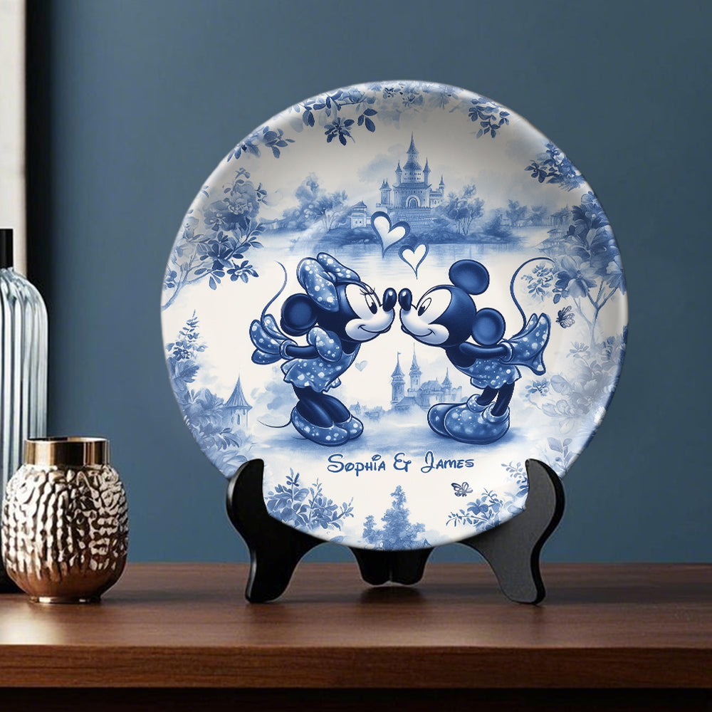 Personalized Blue & White Ceramic Round Plate for Couples Ceramic Round Plate GradoCreations