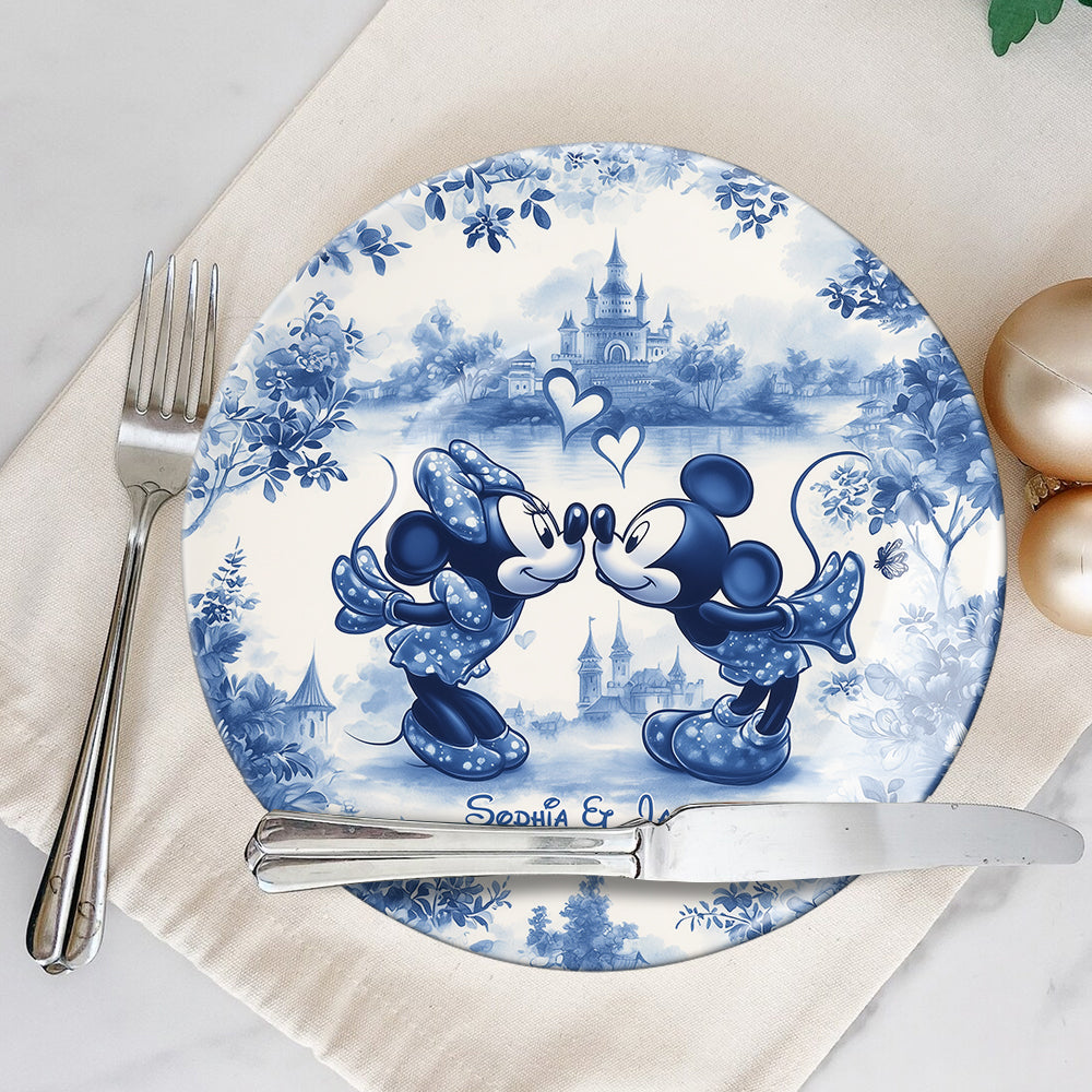 Personalized Blue & White Ceramic Round Plate for Couples Ceramic Round Plate GradoCreations