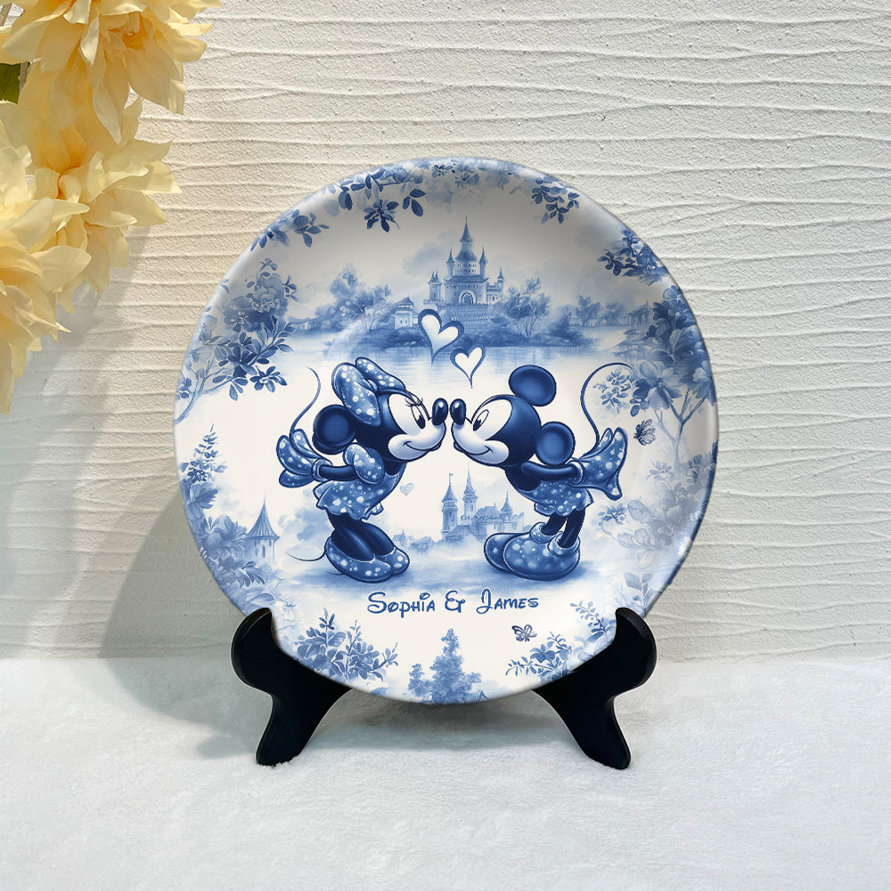 Personalized Blue & White Ceramic Round Plate for Couples Ceramic Round Plate GradoCreations