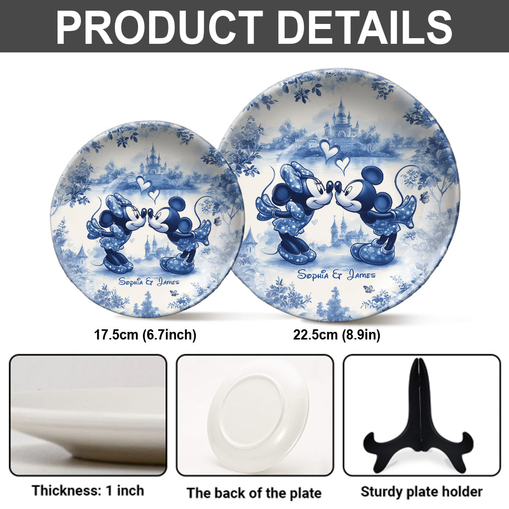 Personalized Blue & White Ceramic Round Plate for Couples Ceramic Round Plate GradoCreations