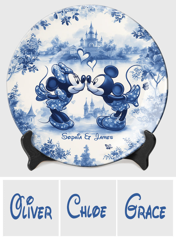 Personalized Blue & White Ceramic Round Plate for Couples Ceramic Round Plate GradoCreations