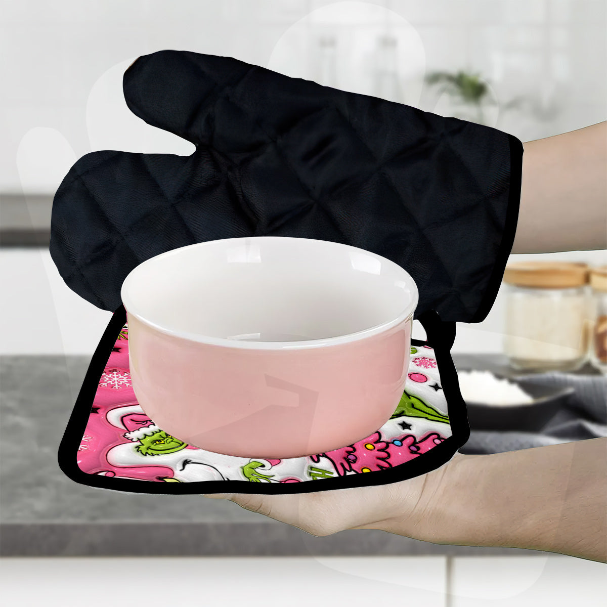 Personalized Merry Grinchmas Oven Mitts & Pot Holder Set for Christmas Oven Mitts & Pot Holder Set GradoCreations