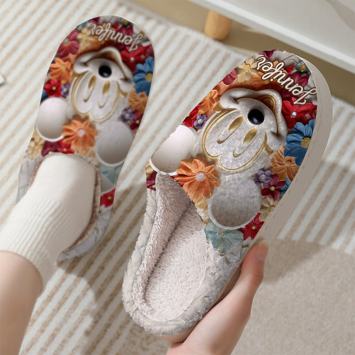 Personalized Mouse Slippers with Custom Name Floral Design Gift Slippers GradoCreations