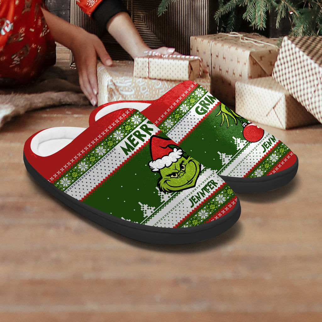 Personalized Merry Grinchmas Slippers Gift for Christmas Slippers GradoCreations