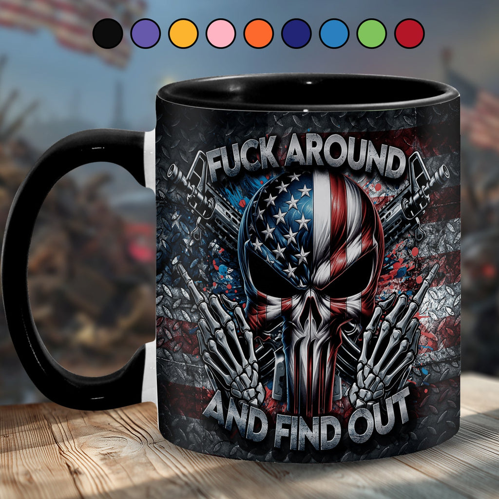 Personalized Ceramic Bold Patriotic Skull Accent Mug Gift GradoCreations