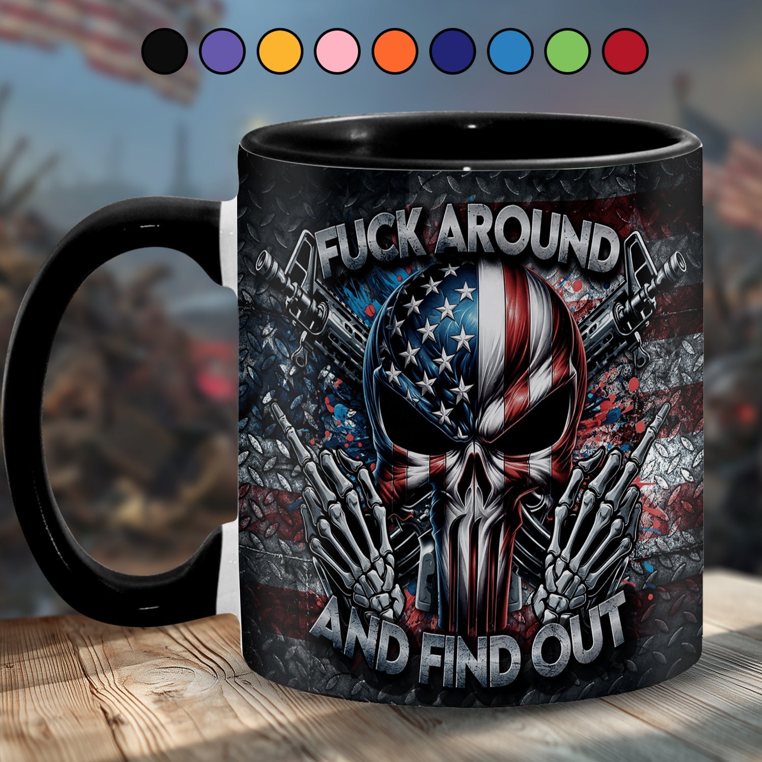 Personalized Ceramic Bold Patriotic Skull Accent Mug Gift GradoCreations