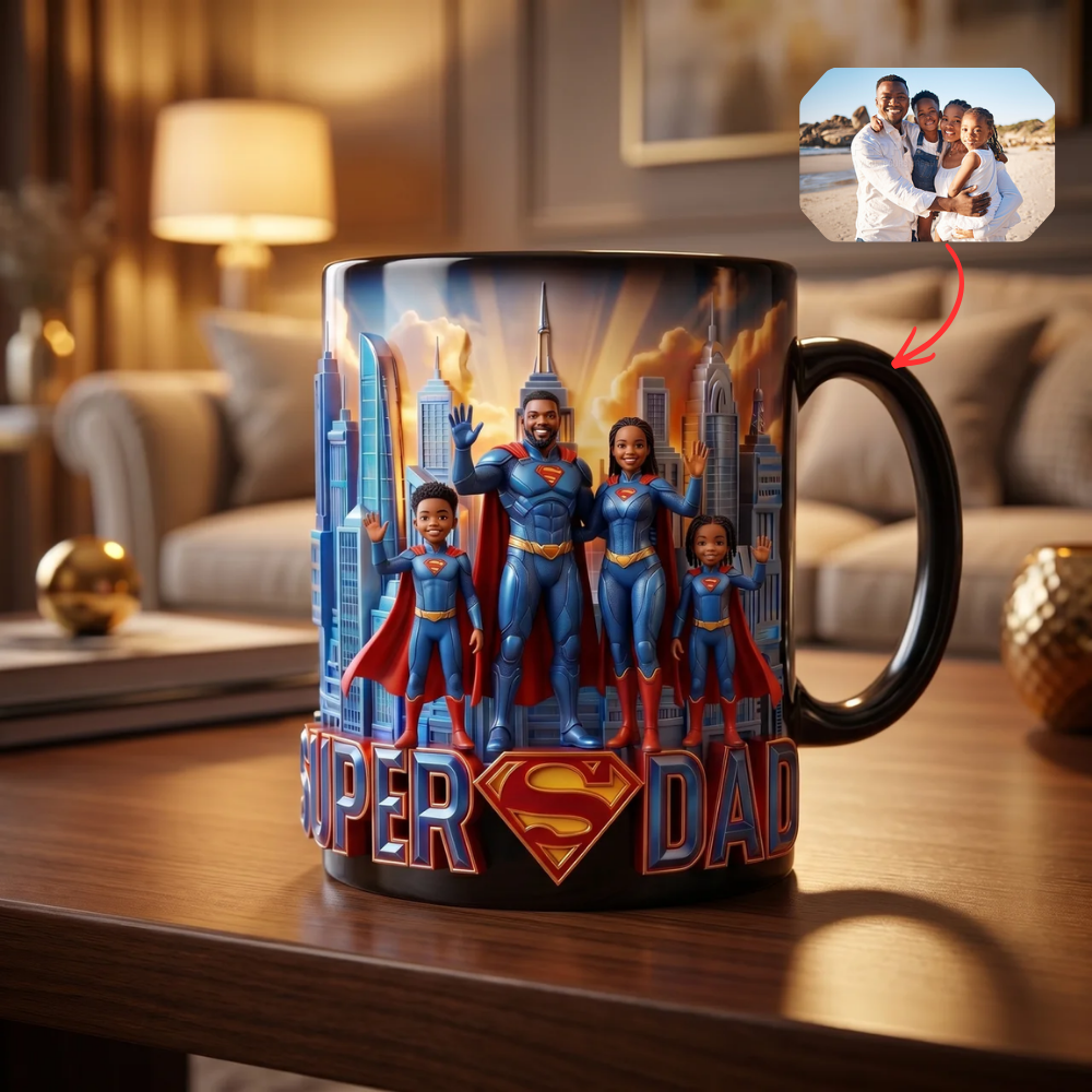 Personalized Color Changing Mug Superhero Dad Gift - Custom Family Photo