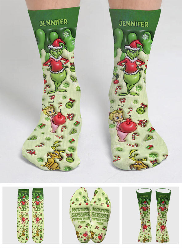 Personalized Grinch Socks Custom Name Christmas Gift Socks GradoCreations